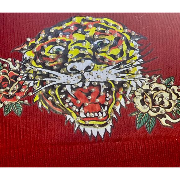 NWT Ed Hardy 2 pk Y2K Hat Beanie Screaming Tiger & Rhinestone Grey Maroon - Picture 3 of 9